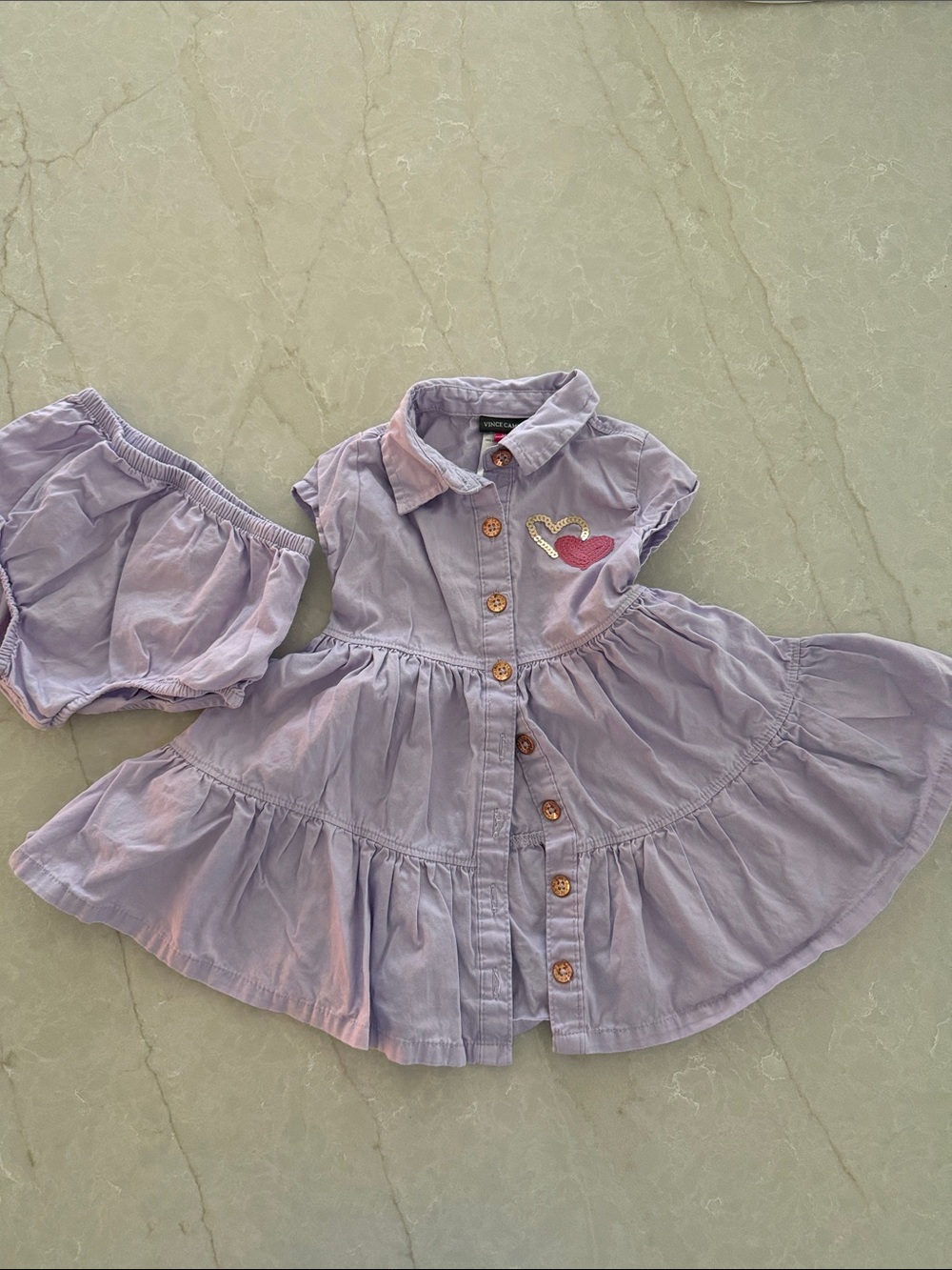 Vince Camuto Lavender Button-Front Dress with Heart Applique and Bloomers